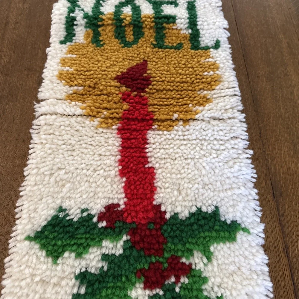 Vintage Christmas Latch Hook Rug Wall Hanging 12 X 26 Complete Noel